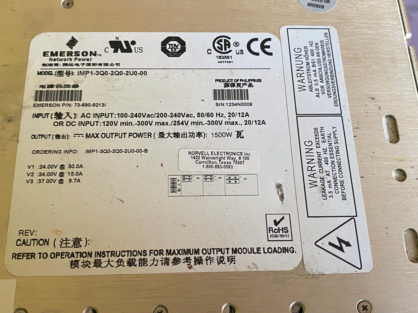 IMP1-3Q0-2Q0-2U0-00 Power Supply  73-690-9213i iMP EMERSON